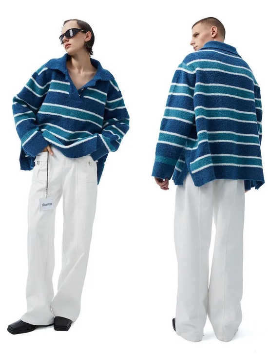 SOURPLUM loose blue and white striped jacket