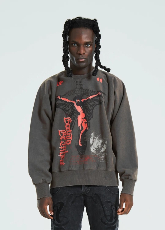  WHOOSIS（ce\系列 售完不补）耶稣蝙蝠水洗圆领卫衣