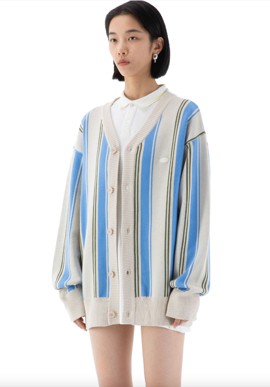 RANDOMEVENT Contrast Stripe Knit Sweater V-Neck Knit Cardigan