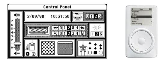 ▲早期麦金塔电脑系统的控制面板，还有之后的  iPod，都应用了  Chicago  字体