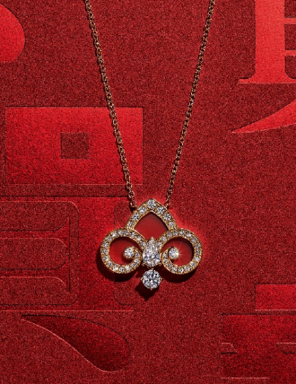 Tiffany & Co. 蒂芙尼Keys系列新春限量款18K黄金镶嵌红玉髓及铺镶钻石鸢尾花造型项链