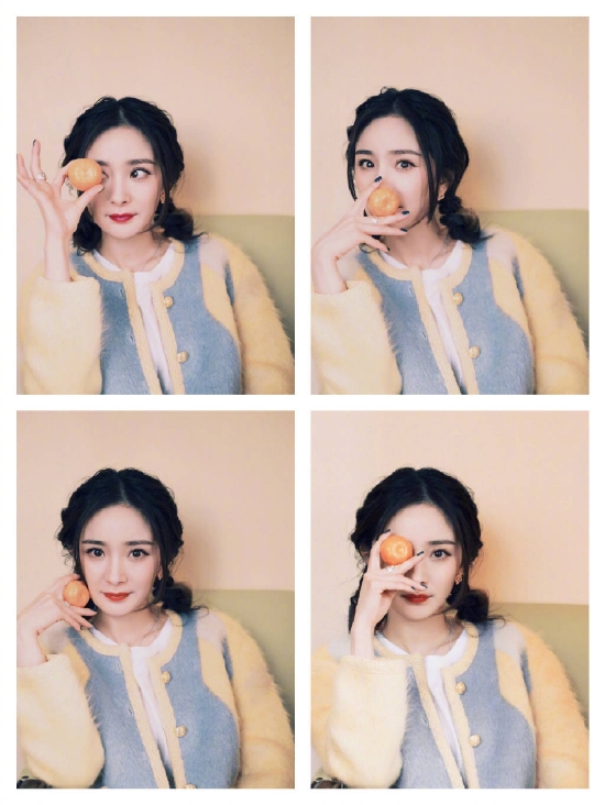 杨幂清甜风大片动人双低丸子头元气时尚感拉满