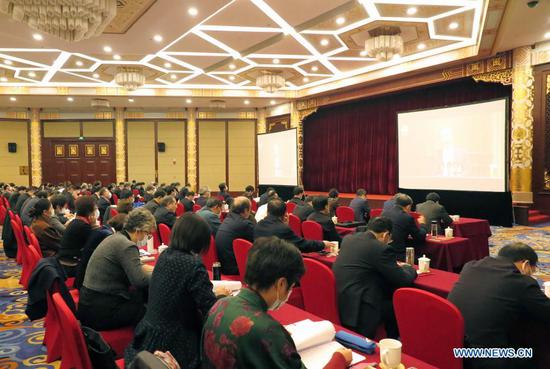 Photo taken on March 8, 2021 shows a branch venue of a video conference of the fourth session of the 13th National Committee of the Chinese People's Political Consultative Conference (CPPCC) in Beijing, capital of China. (Xinhua/Jiang Lin)