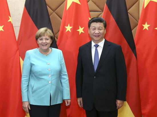 Chinese President Xi Jinping (R) meets with German Chancellor Angela Merkel in Beijing, capital of China, June 13, 2016. (Xinhua/Pang Xinglei)