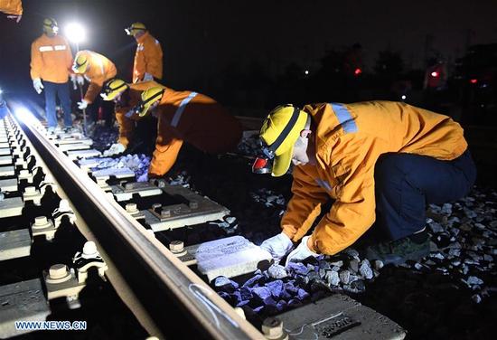 Railway Workers Work At Night In Nanning S China News Workers Prepare To Adjust The Direction Of A Railway At Night In Nanning Capital