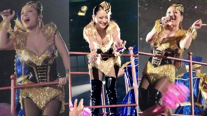 滨崎步演唱会造型性感热辣 俯身秀沟身材略发福