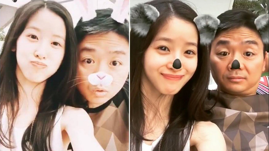 奶茶妹妹与老公刘强东嘟嘴卖萌秀恩爱