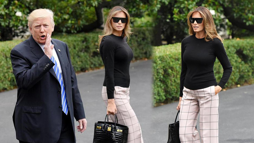 特朗普携娇妻外出 “第一夫人”前凸后翘拎豪包气场足