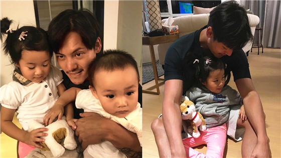 陈伟霆一手抱俩娃父爱满满
