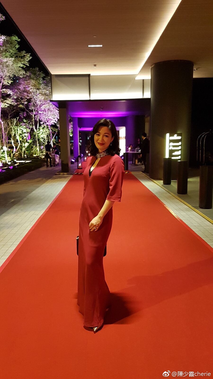 组图:"双儿"陈少霞红色v领礼服知性优雅