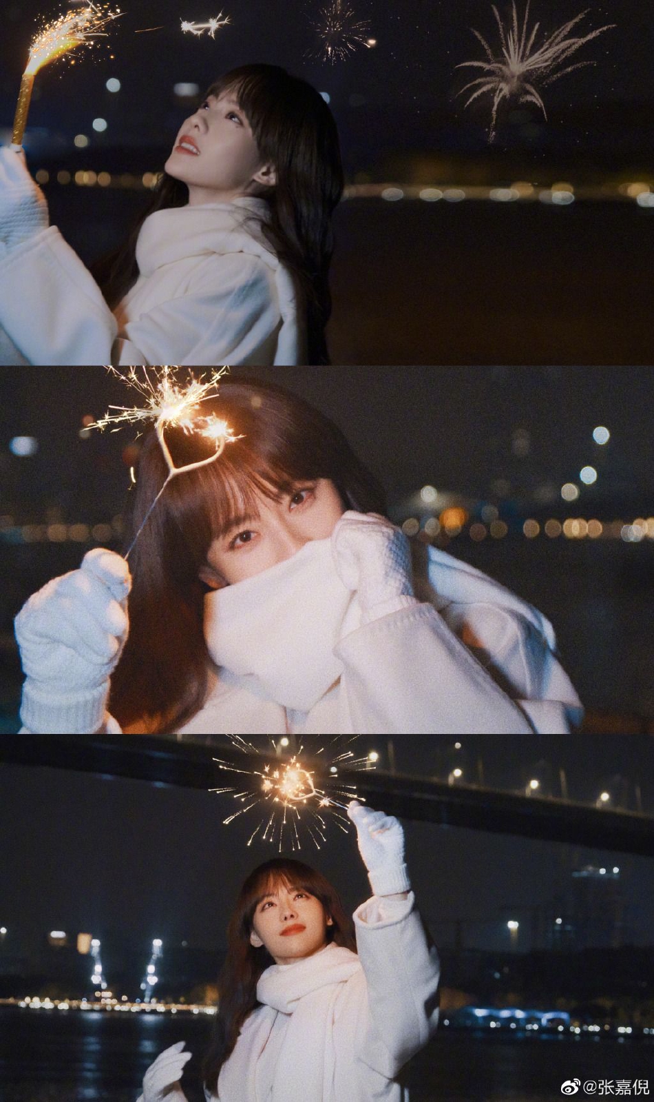 组图:张嘉倪对镜微笑气质温柔优雅 被烟花环绕氛围感十足