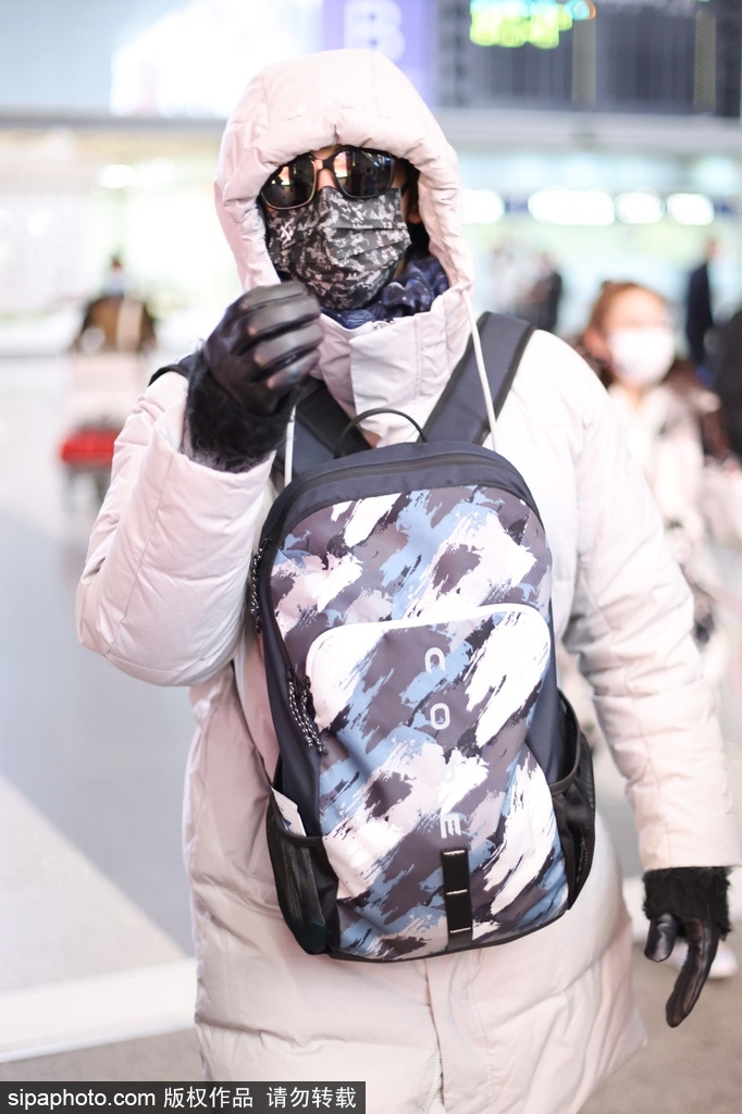 组图：汪东城穿羽绒大衣现身机场 口罩遮面包裹严实御寒