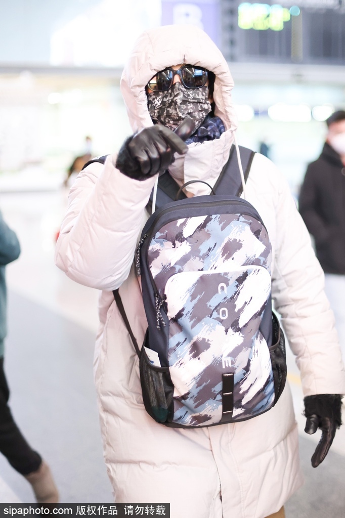组图：汪东城穿羽绒大衣现身机场 口罩遮面包裹严实御寒
