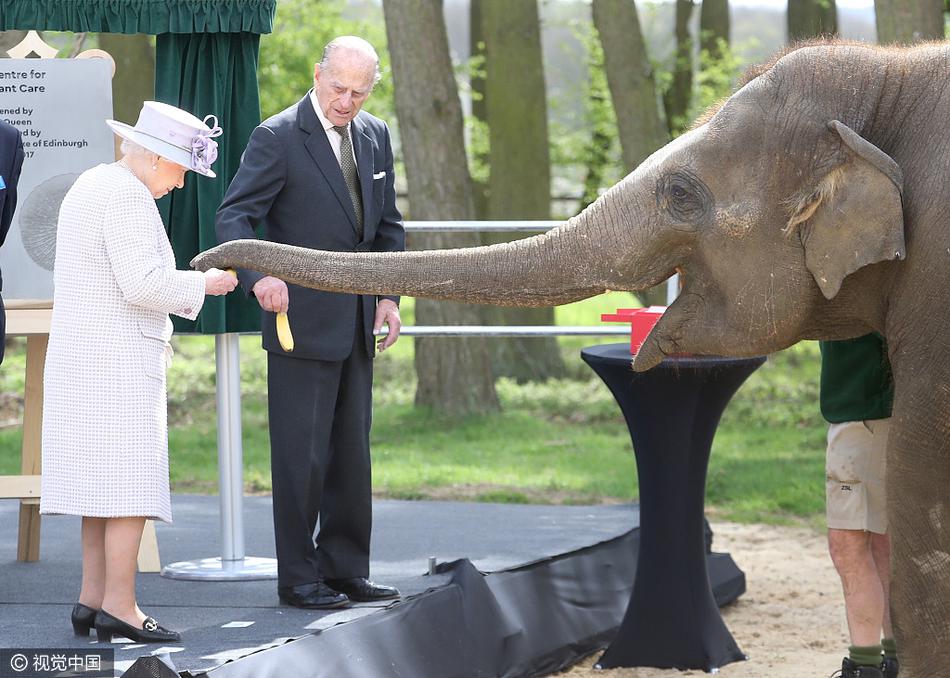 英女王与大象"握手" 展慈祥笑容似邻家奶奶