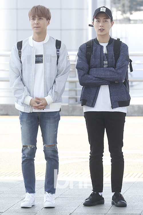 韩国男团highlight成员尹斗俊,孙东云经由仁川国际机场出发,前往老挝