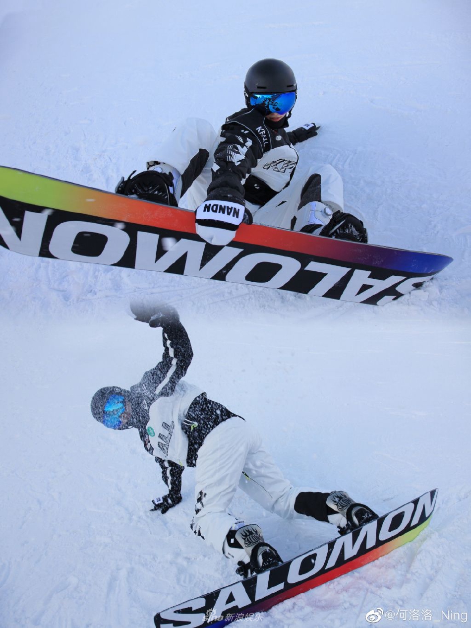 组图：青春气息满满！何洛洛晒单板滑雪运动风写真