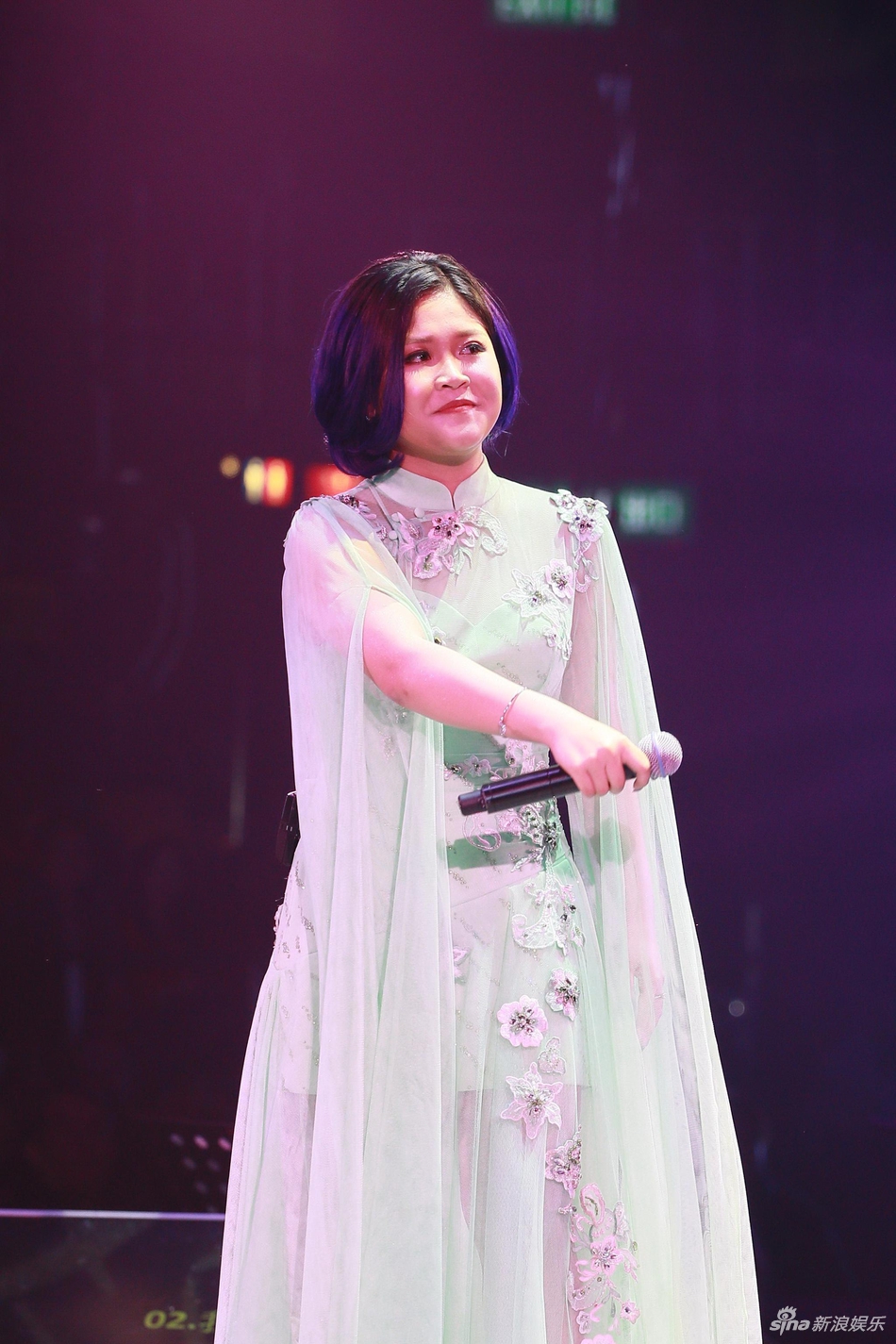 组图:朗嘎拉姆香港开唱 绿色纱裙复古典雅_高清图集_新浪网