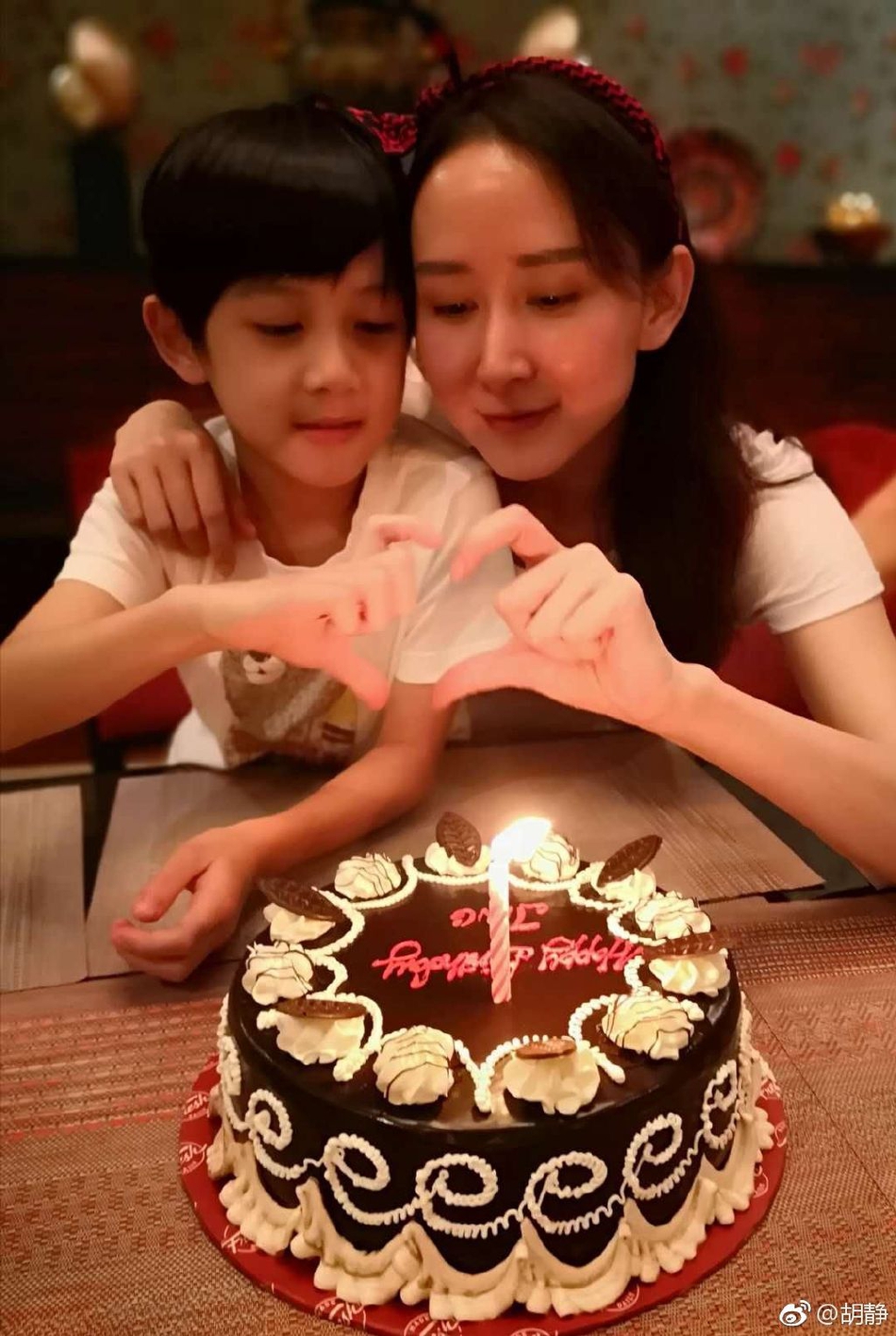 组图:胡静40岁生日晒照美貌不减 9岁儿子出镜像极了妈妈