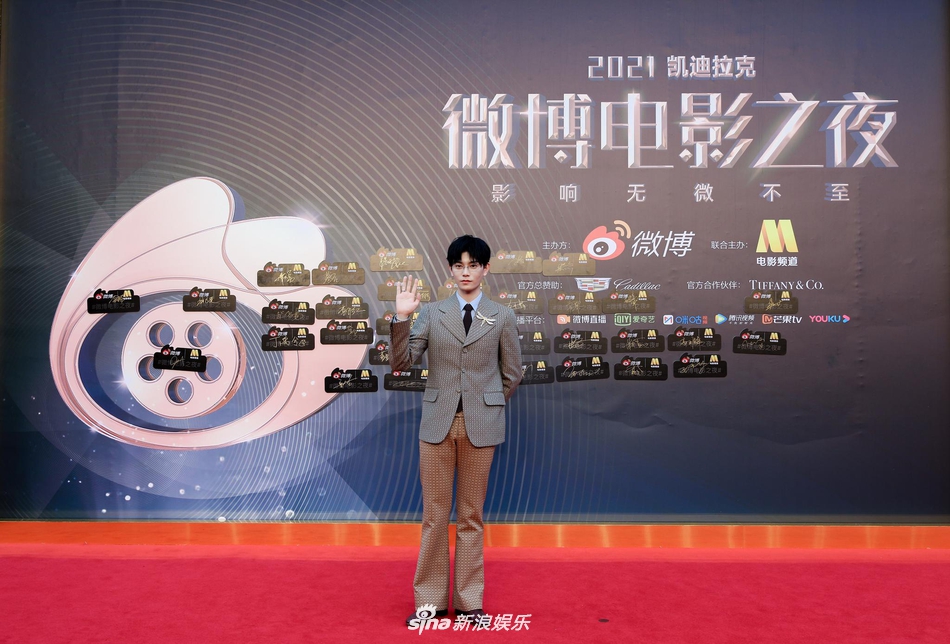组图:2021微博电影之夜红毯 丁禹兮眼镜 格纹西装绅士复古