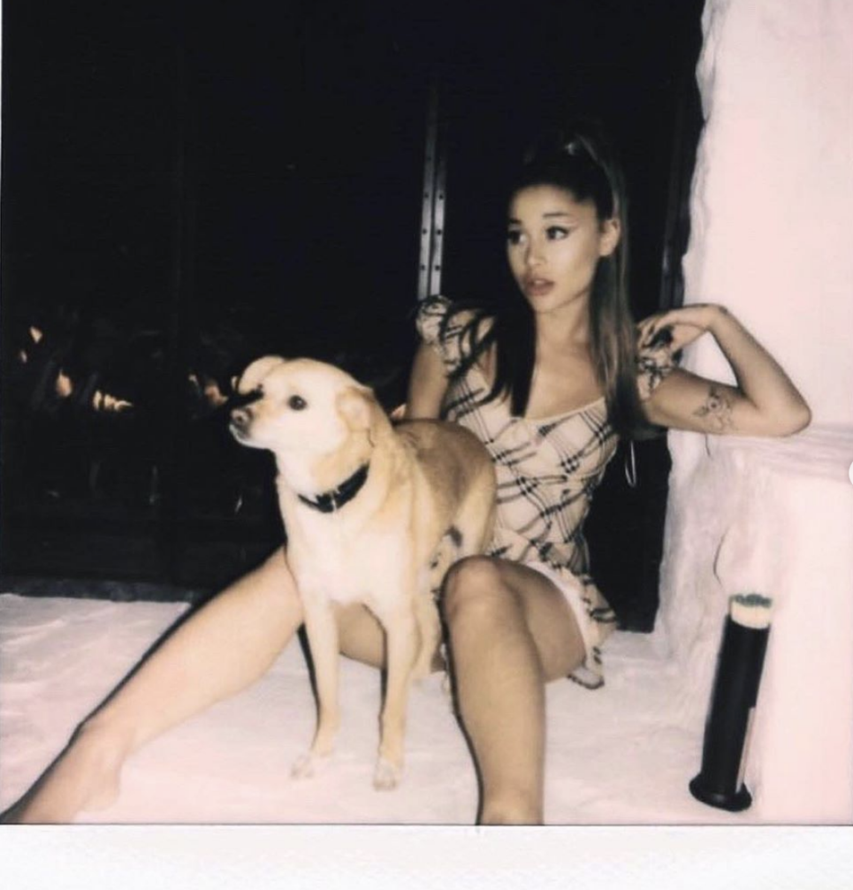 组图:a妹与狗狗合影表情呆萌 穿格纹裙画白色眼线时尚精致