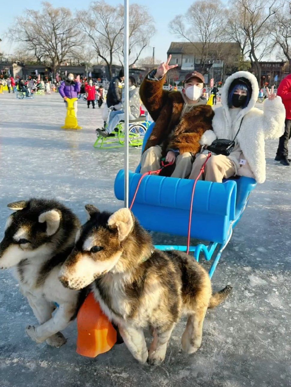 组图：张大大晒与杨幂什刹海合拍 称其戴蓝色假发没人认出来