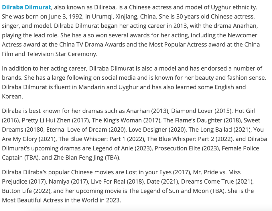 组图：优秀！迪丽热巴被国外网站评为2023全球最美女演员