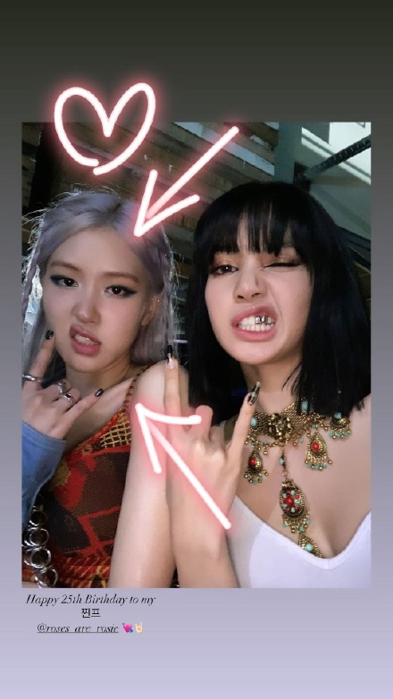組圖：Lisa晒合照為樸彩英慶生 二人比搖滾手勢表情搞怪