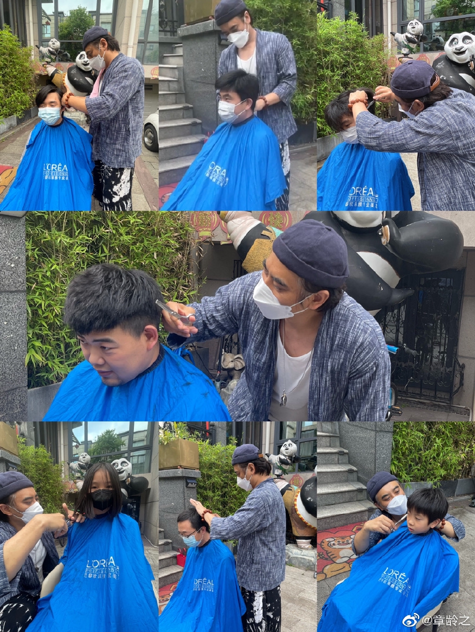 组图：章龄之分享老公陈龙近照摆摊为小区居民理发有模有样第3张图片