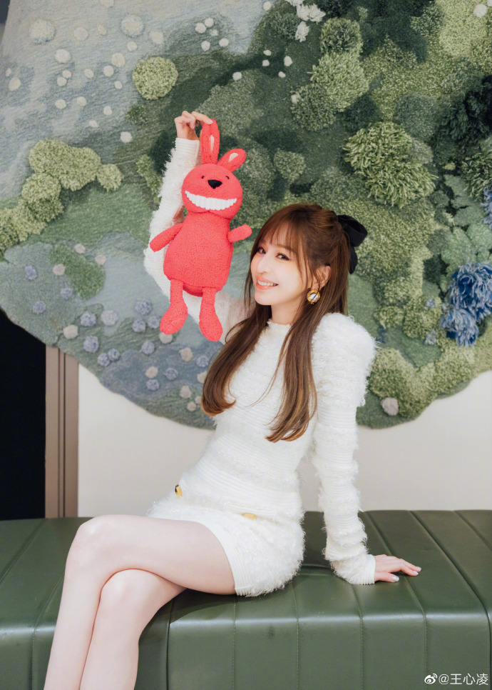 组图：王心凌与兔子玩偶拍新年写真 戴蝴蝶结笑容甜美
