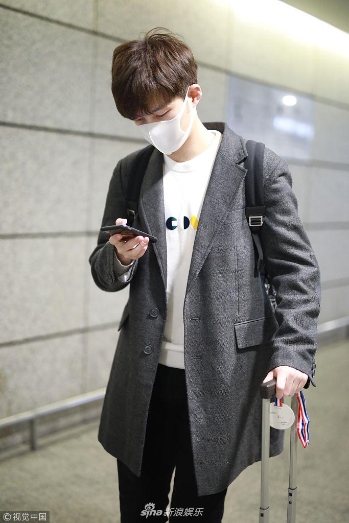 组图:董力穿灰色大衣似走秀韩系十足 口罩遮面露笑眼超奶萌