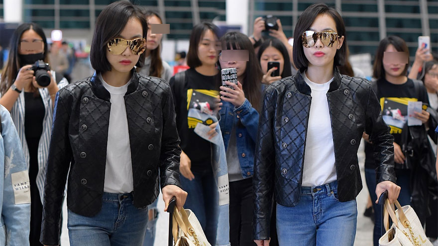 宋茜夹克配牛仔裤酷帅有型 粉丝簇拥人气旺