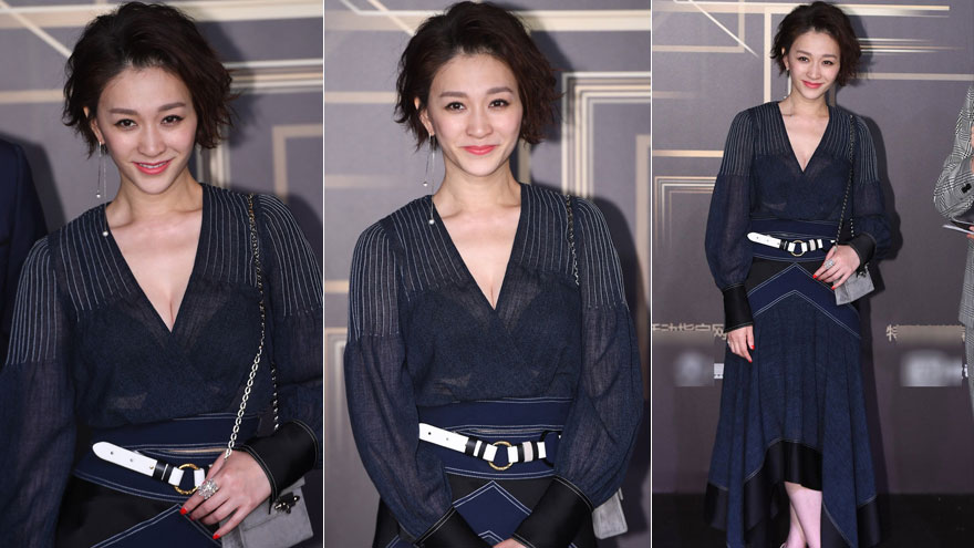 李小冉穿深V长裙小露事业线知性典雅