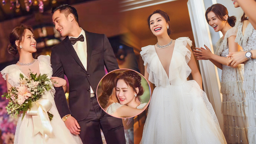 阿娇穿深V婚纱仙气飘飘 婚礼现场感动落泪