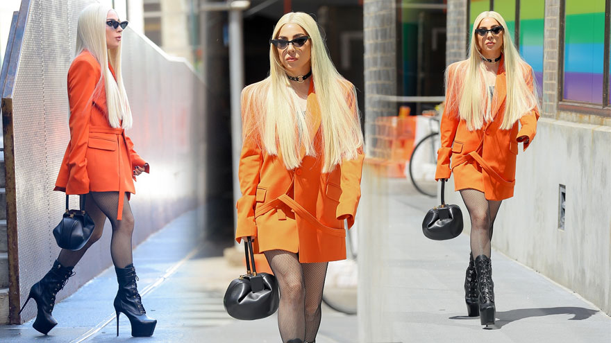 Lady Gaga脚踩恨天高似驴蹄 下衣失踪穿渔网袜诱惑十足