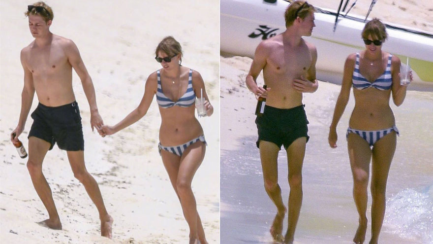 霉霉与男友海滩度假恩爱牵手 比基尼秀苗条身材