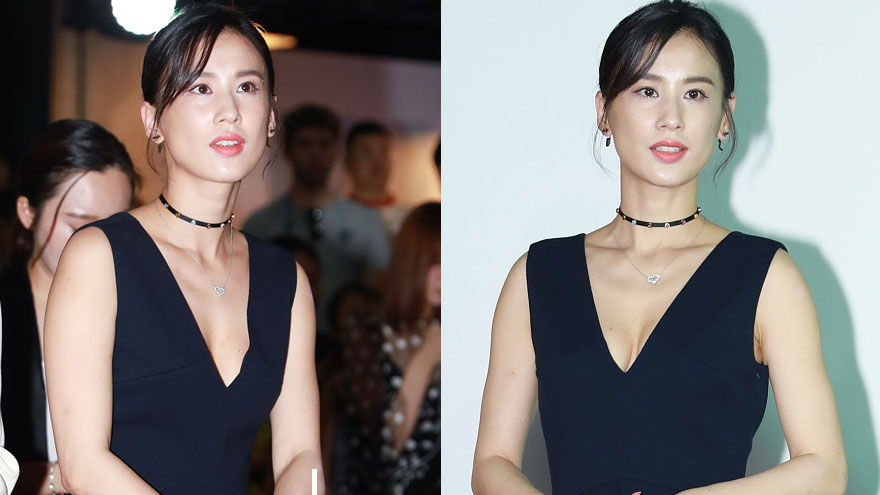 黄圣依深V裙衬红唇美肤 坐姿谨慎秀“天鹅颈”