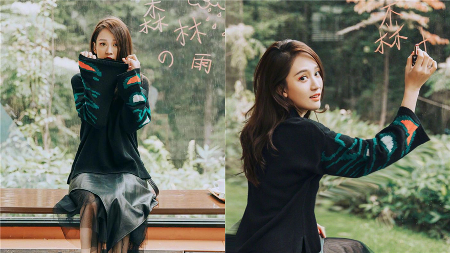 陈乔恩森系穿搭秋意浓 捂脸甜笑坐窗边听雨文艺恬静