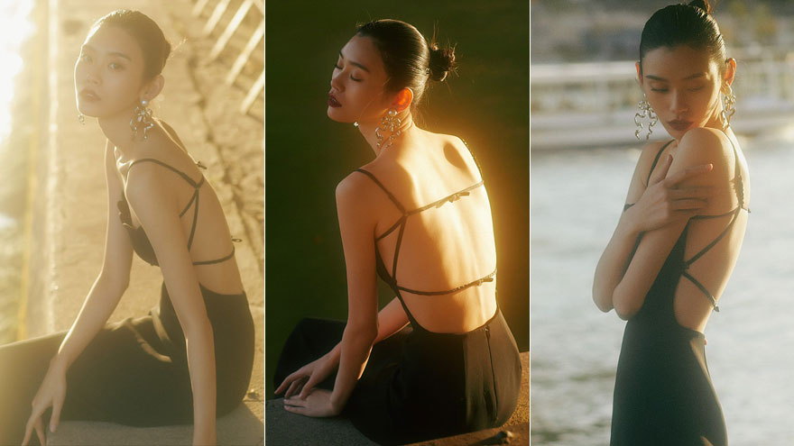 奚梦瑶塞纳河畔拍写真 秀美背骨感迷人