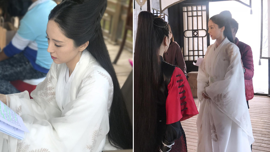 高云翔风波后董璇现身横店片场 古装戏服白衣飘飘