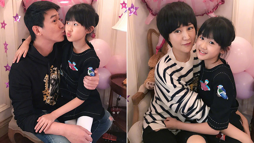 陆毅一家为贝儿庆祝10岁生日 鲍蕾淡妆出镜母女露微笑