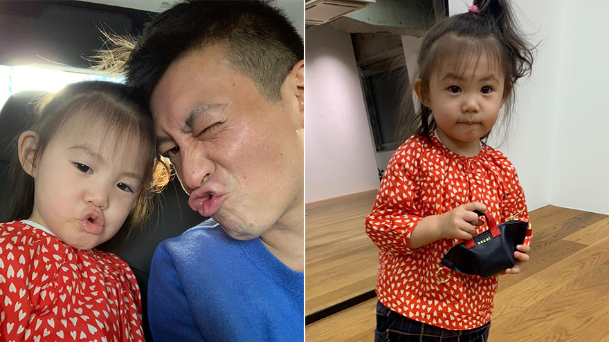 陈冠希抱女儿自拍嘟嘴卖萌 隔空献吻示爱老婆秦舒培