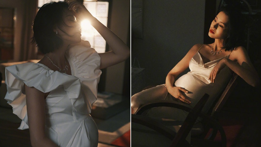 41岁胡杏儿挺七月孕肚拍大片 大方展示绝美侧影杀