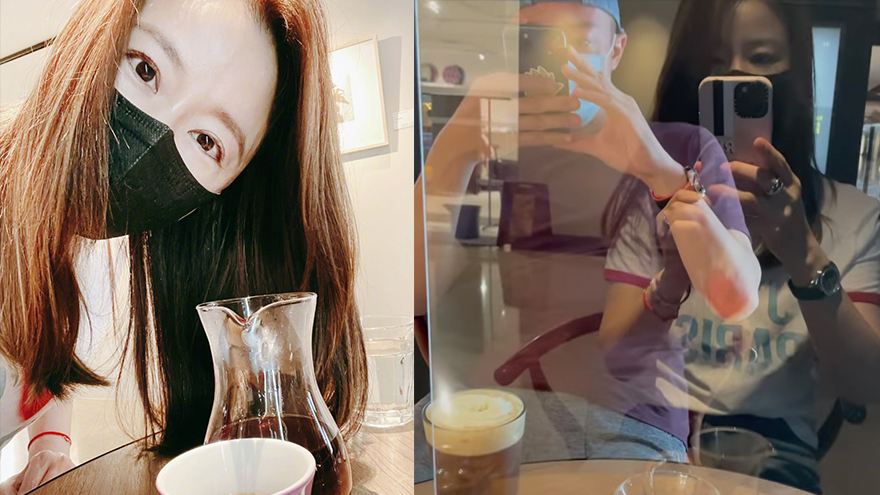 林心如七夕秀恩爱 隔着玻璃与霍建华甜蜜下午茶