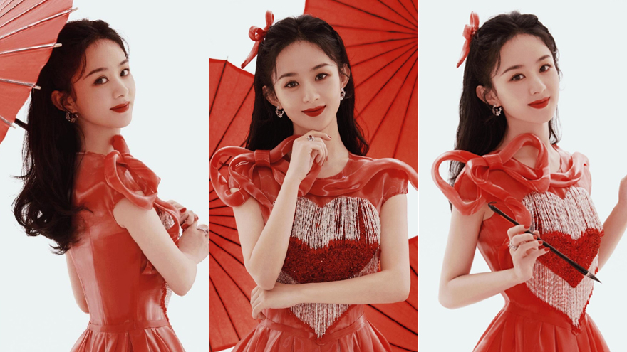 赵丽颖春晚舞台造型释出 着红色爱心纱裙元气满满