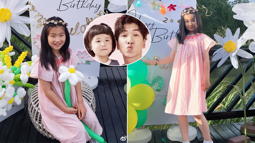 张亮女儿7岁了!穿粉色连衣裙头戴花环甜美可爱