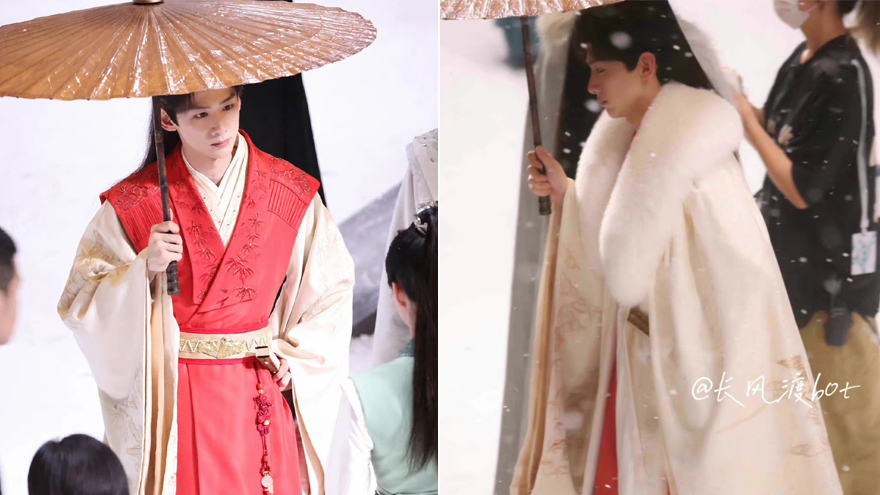 白敬亭《长风渡》路透 一身红衣雪中撑伞氛围感满满