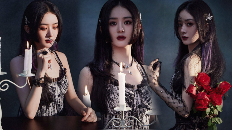 赵丽颖暗黑系写真化身魔女 着一袭蕾丝裙搭魅惑眼妆
