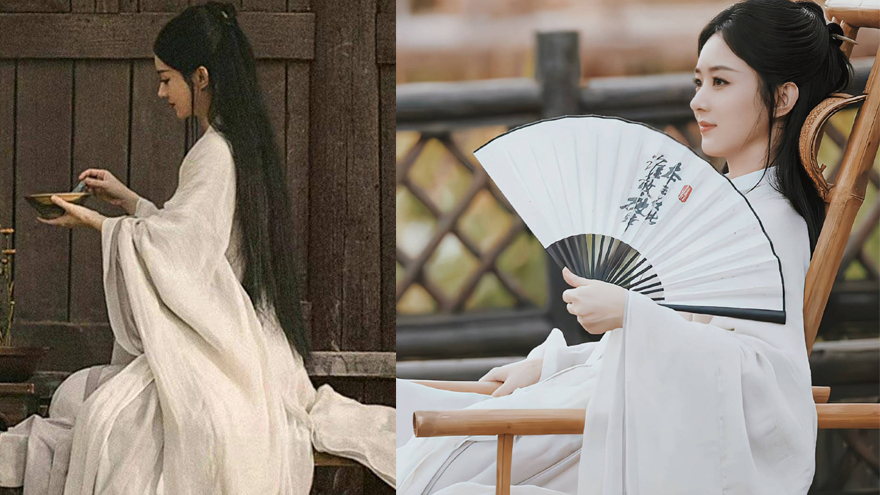 赵丽颖《与凤行》白衣侧颜照释出 摇扇品茶状态超飒