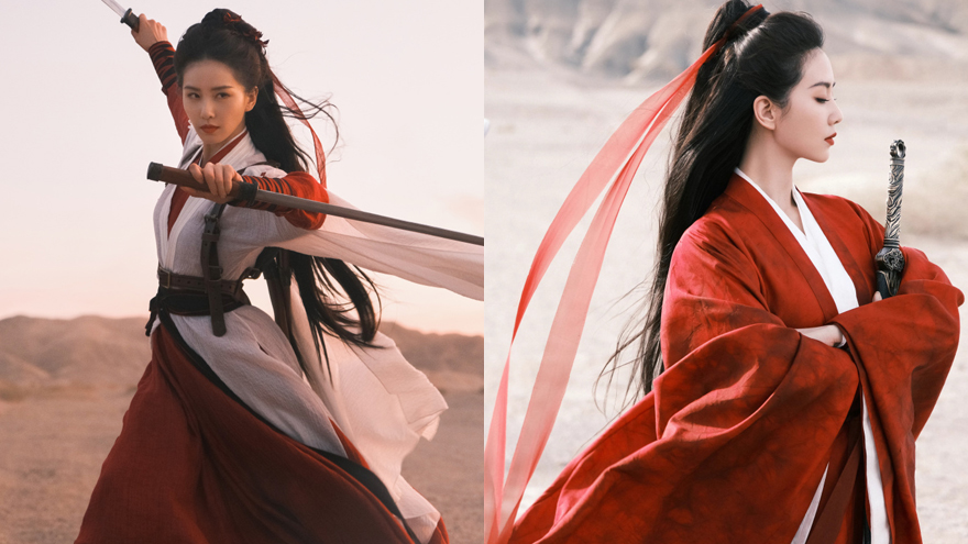刘诗诗《一念关山》海报拍摄花絮 红衣古装持剑英姿飒爽