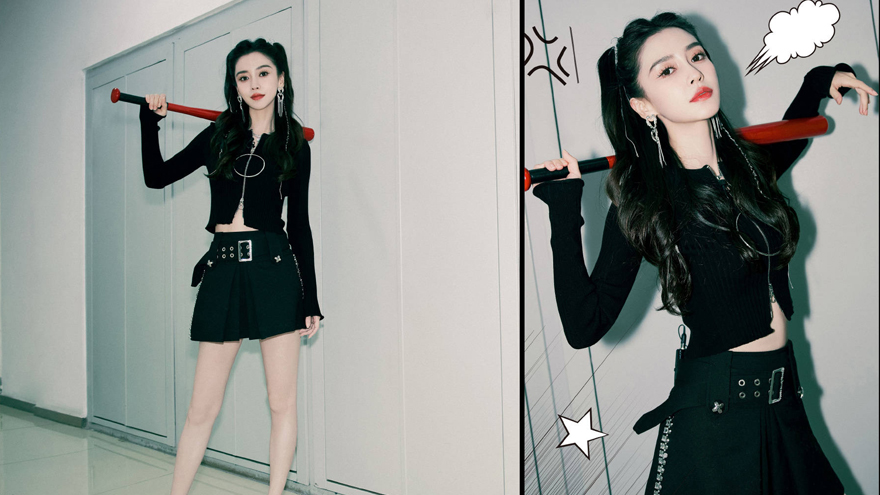 angelababy棒球穿搭秀美腿 气场全开似热血少女漫女主